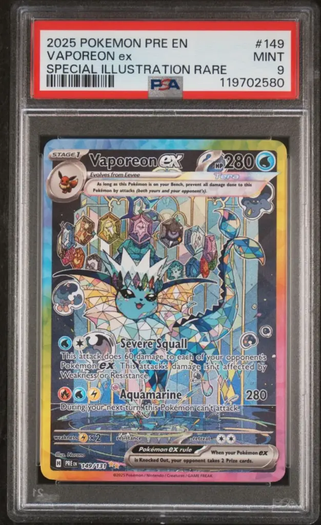 Vaporeon ex 149/131 – Prismatic Evolutions – PSA 9 – Cert 119702580