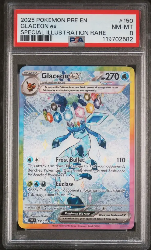 Glaceon ex 150/131 – Prismatic Evolutions – PSA 8 – Cert 119702582